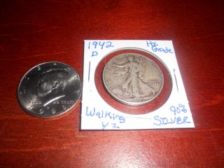 1942 - D Walking Liberty 90 Silver Half Dollar&1999 - D Kennedy Unc Half Dollar - 1day photo
