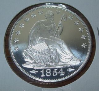 Liberty Seated Silver 1 Troy Oz.  999 Fine Round Eagle One Ounce 1854 Dollar photo