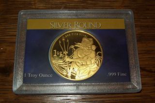 Trident Neptune 24k Gold Plated 1 Troy Oz.  999 Fine Silver Round One Ounce photo