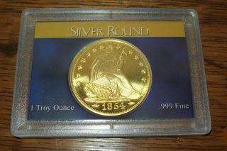 Liberty Seated 24k Gold Plate Silver 1 Troy Oz.  999 Fine Round Eagle One Ounce photo