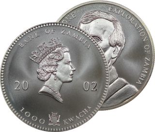 2002 Zambia 1000 Kwacha 1 Ozt.  999 Silver Coin Gem Bu photo