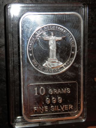 10 Grams Of.  999 Silver Bar - Christ The Redeemer Statue Rio De Janeiro Brazil photo