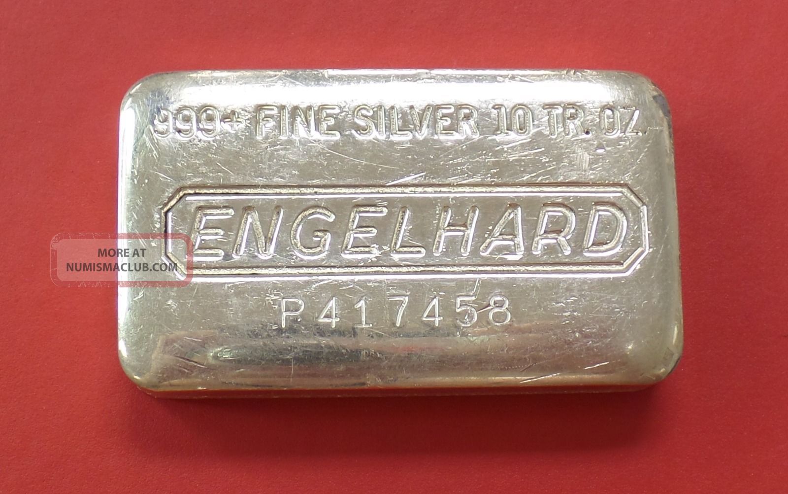 . 999 Fine Silver 10 Oz. Engelhard 10 Troy Ounces Old Bar With Serial