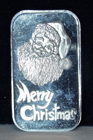 Santa - Merry Christmas Silver Art Bar 1 Oz.  999 - Silvertowne Sku 0003 photo