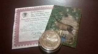North American Big Game Slam Mule Deer 1 Oz.  999 Fine Silver Round W/ photo