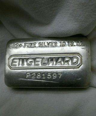10 Oz Engelhard Silver Bar,  999,  Fine,  10th Series Of P Variety Sn P281597 photo