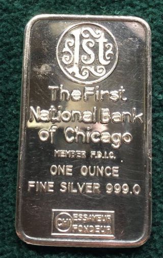 1 Oz Credit Suisse Silver Bar - The First National Bank Of Chicago Rare photo
