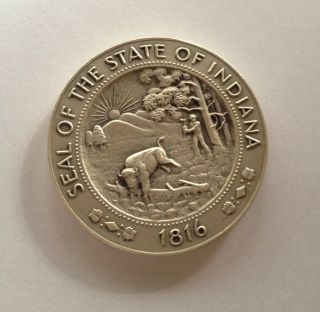 Seal Of Indiana Medallic Art Co.  Ny.  999 Silver Medal Round 52,  Grams photo