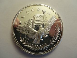 2 Oz Silver Art Round, .  999 Fine,  Eagle W/ Flag,  Silver Trade Unit photo