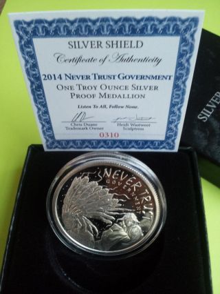 Sbss - Silver 1 Oz 2014 Never Trust Governement Proof - Silver Shield Series photo