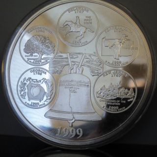 4 Oz Silver Proof Round 1999 5 State Quarters Commemorative In Capsule photo