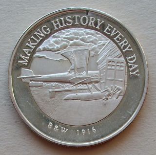 Boeing ' Making History Everyday ' 75th - 1991 Art Round - 1 Oz.  999 Silver photo
