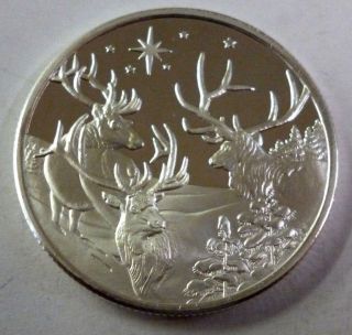 Sunshine Mining Wildlife Christmas Series 3 Kings Elk 1 Oz.  999 Silver Round photo