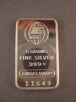 Rare Engelhard 5 Gram Emc Silver Bar photo
