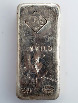 Rare 1 Kg Kilo Jm Johnson Matthey Canada Old Style Poured.  999 Fine Silver Bar photo