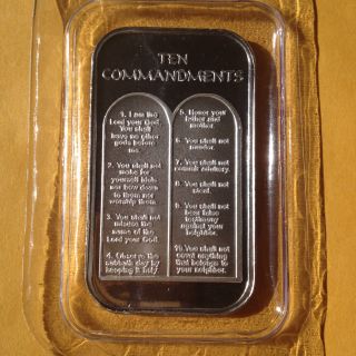 Ten Commandments -.  999 1 Ounce Silver Bar - A Great Christian Or Jewish Gift photo