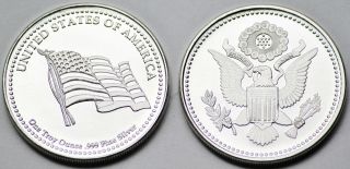 One 1 Oz American Flag & Eagle Liberty Fine.  999 Silver Coin Silver Round photo