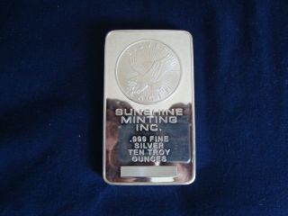 10 Troy Oz Sunshine Minting Silver Bar.  999 Fine Bullion - Great Shape photo