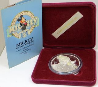 1988 Disney Mickey And Walt.  999 Silver 5oz Round 60th Years photo