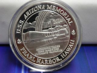 2004 Pearl Harbor Uss Arizona Memorial Coin 1 Oz Fine Silver.  999 photo