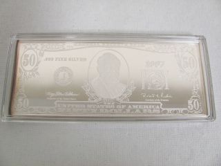1997 Fine Silver Proof $50.  00 Dollar Bill Washington.  999 Fifty Dollar photo