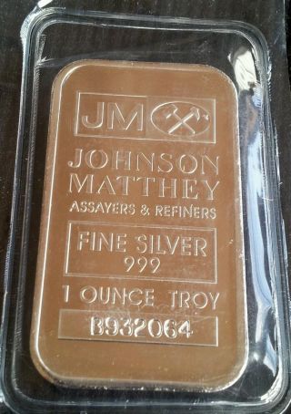 1 Oz Johnson Matthey Silver Bar (- Jm Logo Reverse).  999 Fine photo