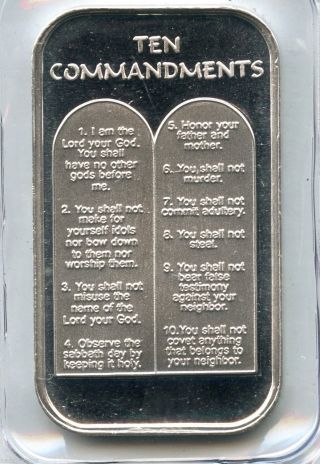 Ten Commandments Catholic Christian.  999 Fine Silver Art Bar - 1 Oz - Sab Kp648 photo