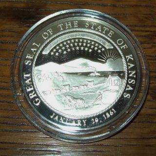 1976 Proof Sterling Silver 33 Gram Kansas Franklin State Medal 1 Oz Rare photo