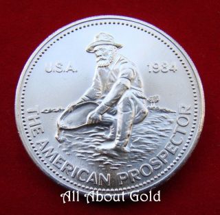 Solid Silver Round 1 Troy Oz 1984 Engelhard American Gold Prospector.  999 photo
