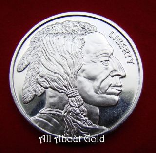 Solid Silver Round 1 Troy Oz Liberty Buffalo Indian Head Bison.  999 Fine Bu photo