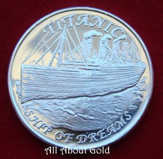 Solid Silver Round 1 Troy Oz Titanic Ship Of Dreams Maiden Voyage.  999 Bu photo