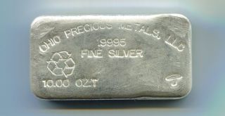 10 Oz Ohio Precious Metals.  Llc Fine Silver Bar.  9995 photo