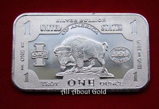 Solid Silver Bar 1 Troy Oz Buffalo Bison Highland Made Usa.  999 Fine Bu photo