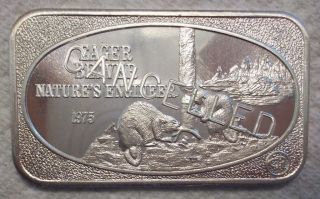 1975 1 Troy Oz.  999 Silver Bar Cancelled Eager Beaver Nature ' S Engineer Ussc photo