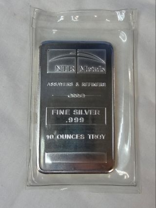 Ntr Metals Assayers & Refiners.  999 Fine Ten Ounce 10oz Silver Bar Ingot Bullion photo
