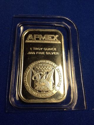 1troy Oz Silver Bar.  999 Apmex And Vial Of Gold Flake photo