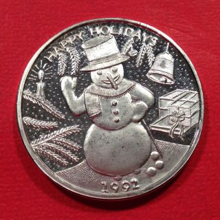 1992 Happy Holidays / Snowman / Christmas - 1 Troy Oz.  999 Fine Silver Round photo