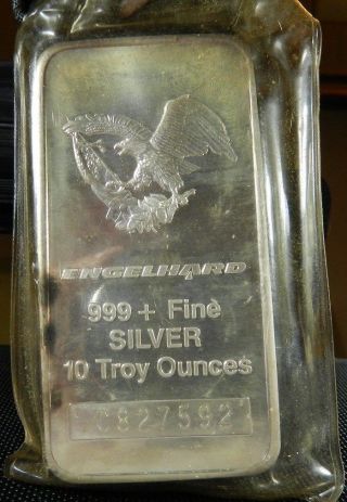Engelhard 10 Troy Oz.  999 Fine Silver Commercial Bar,  1986 Eagle Design photo