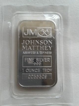 Johnson Matthey 1 Troy Oz.  999 Fine Silver Bar photo