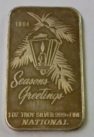 1984 Christmas Seasons Greeting Canada National 1 Oz.  999 Silver Bar photo