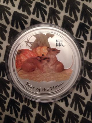 2008 Year Of The Mouse 2 Oz Colorized Silver Coin photo