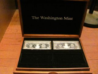 Washington.  999 Fine Silver 4 Troy Oz.  Each Bar $20 & $50 Note W/coa 7853 photo