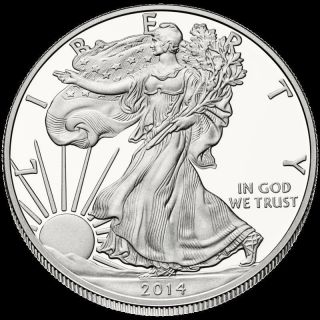 Two 2014 American Eagle Dollar Round Uncirculated - One Troy Oz.  999 Fine Silver photo