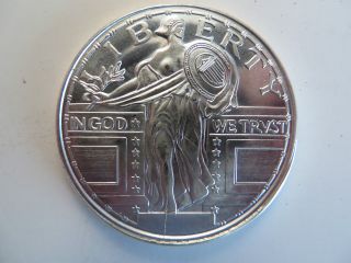 1 Oz Silver Art Round, .  999 Fine Silver,  Standing Liberty photo