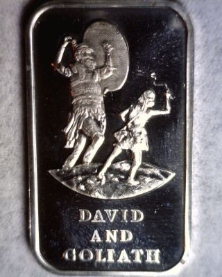 1973 David And Goliath 1 Troy Oz 999 Fine Silver Bar photo