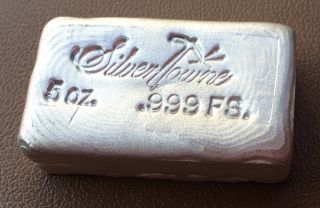 5 Ounce Fine Silver Bar Hand Poured By Silvertowne.  999 photo