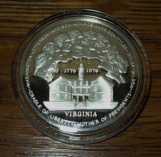 1976 Proof Sterling Silver 33 Gram Virginia Franklin State Medal 1 Oz.  Rare photo