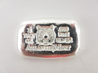 1 Oz Silver Bar Atlantis Tiger Hand Poured.  999 Fine Silver Bin Bonus photo