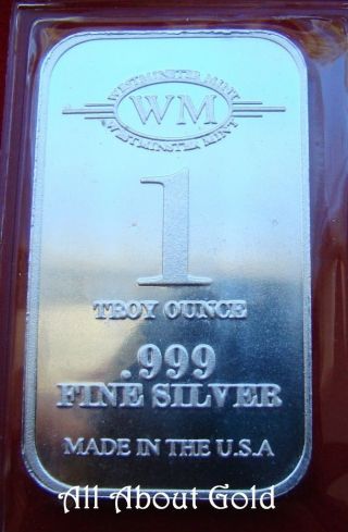 Solid Silver Bar 1 Troy Oz Wm Westminster America Made Usa.  999 Fine Bu photo