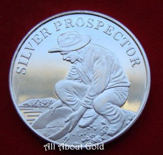 Solid Silver Round 1 Troy Oz Gold Prospector Panner Fever Rush Pure.  999 Bu photo